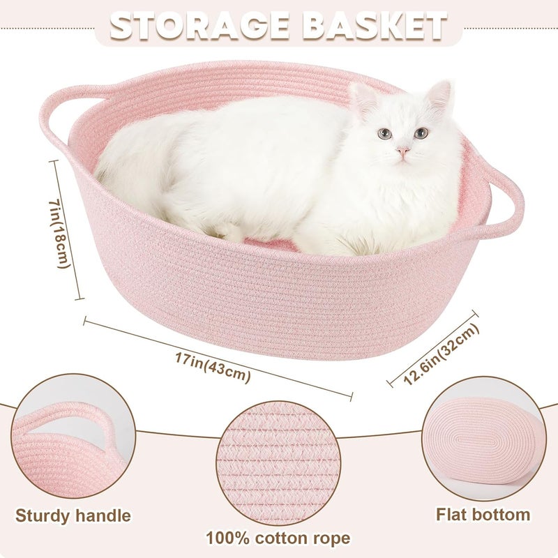 OIAHOMY Large Gift Basket Empty 17" x 12.6" x 7", Storage Basket with Gift Bag, Ribbon and Glitter Tulle for DIY Anytime, Toy Storage for Kids, Dogs with Handles in A Stylish Design - Pink - Image 2